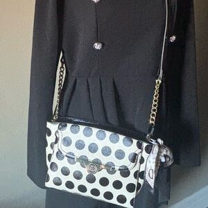 ANNE KLEIN Polka Dot Crossbody Bag - Black & White, Purse Charm & Bow